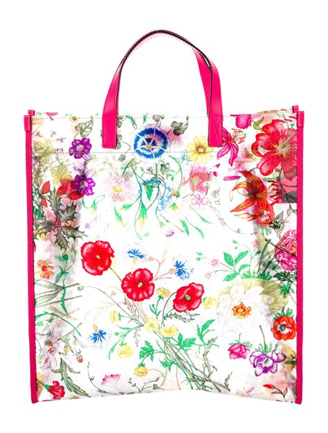 gucci red tote with flowers|Gucci flora print clear tote.